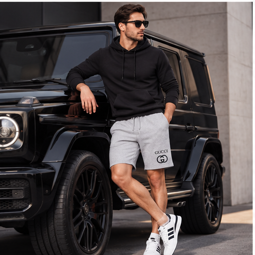 Men's Gucci Athletic Fleece Shorts | Color: Grey | Image 4