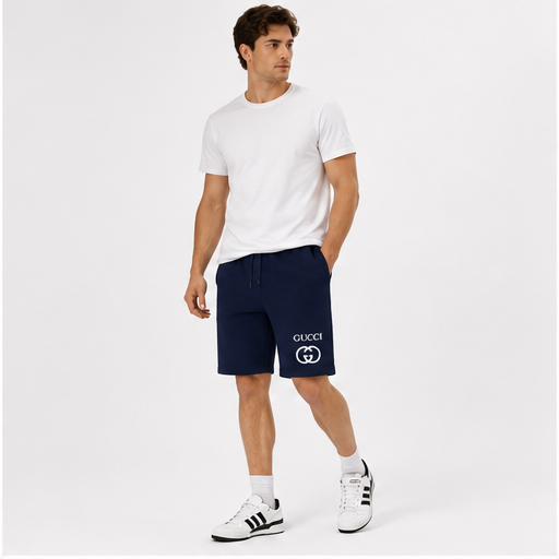 Men's Gucci Athletic Fleece Shorts | Color: Navy | Image 2