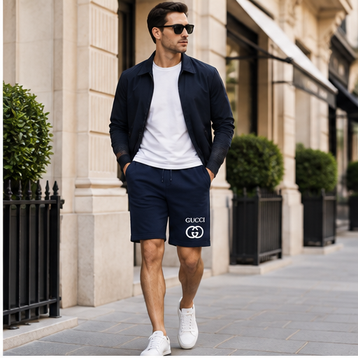 Men's Gucci Athletic Fleece Shorts | Color: Navy | Image 3