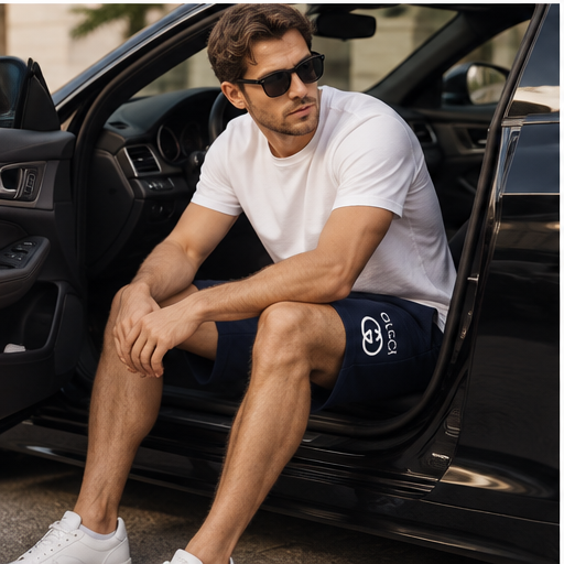 Men's Gucci Athletic Fleece Shorts | Color: Navy | Image 4