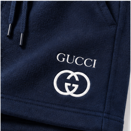 Men's Gucci Athletic Fleece Shorts | Color: Navy | Image 5