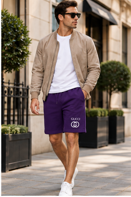 Men's Gucci Athletic Fleece Shorts | Color: Purple | Image 3