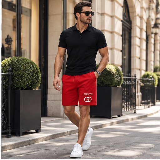 Men's Gucci Athletic Fleece Shorts | Color: Red | Image 3