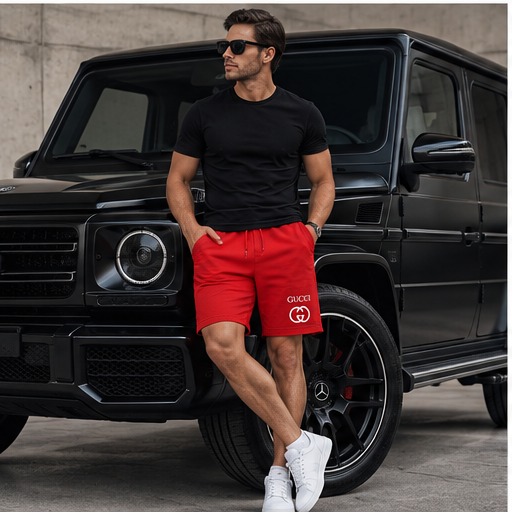 Men's Gucci Athletic Fleece Shorts | Color: Red | Image 4