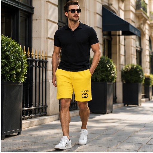 Men's Gucci Athletic Fleece Shorts | Color: Yellow | Image 3