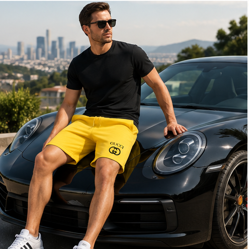 Men's Gucci Athletic Fleece Shorts | Color: Yellow | Image 4