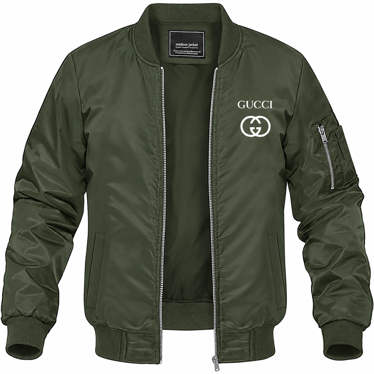 Men's Gucci Lightweight Bomber Jacket | Color: Army Green | Image 1