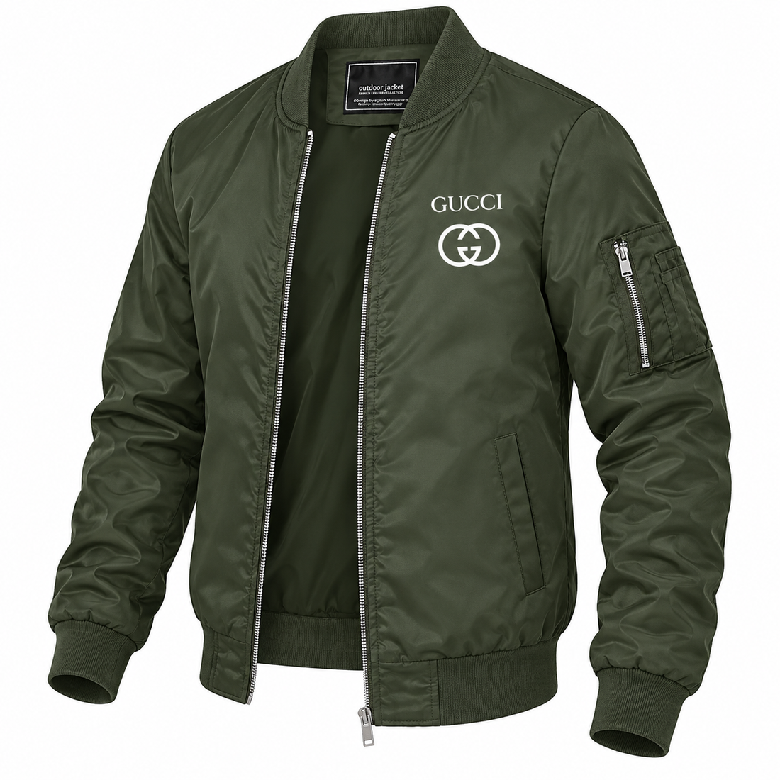 Men's Gucci Lightweight Bomber Jacket | Color: Army Green | Image 3