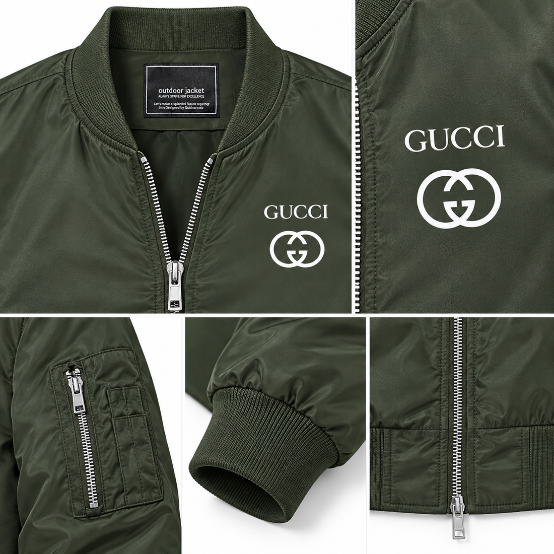 Men's Gucci Lightweight Bomber Jacket | Color: Army Green | Image 4