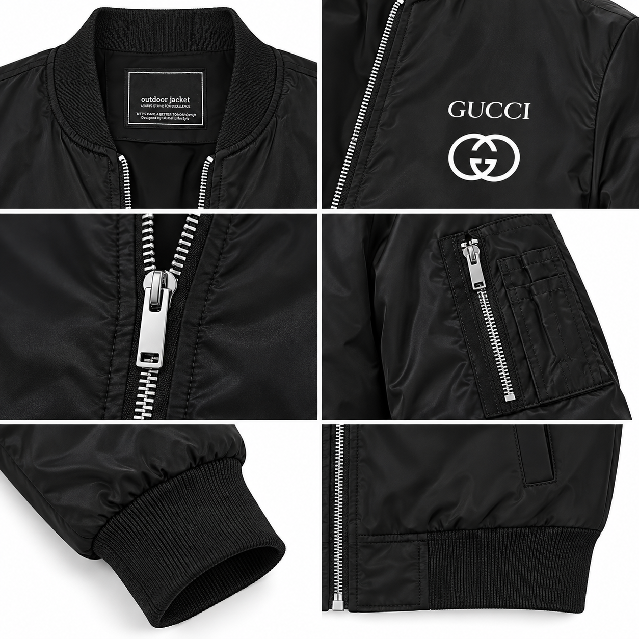 Men's Gucci Lightweight Bomber Jacket | Color: Black | Image 4