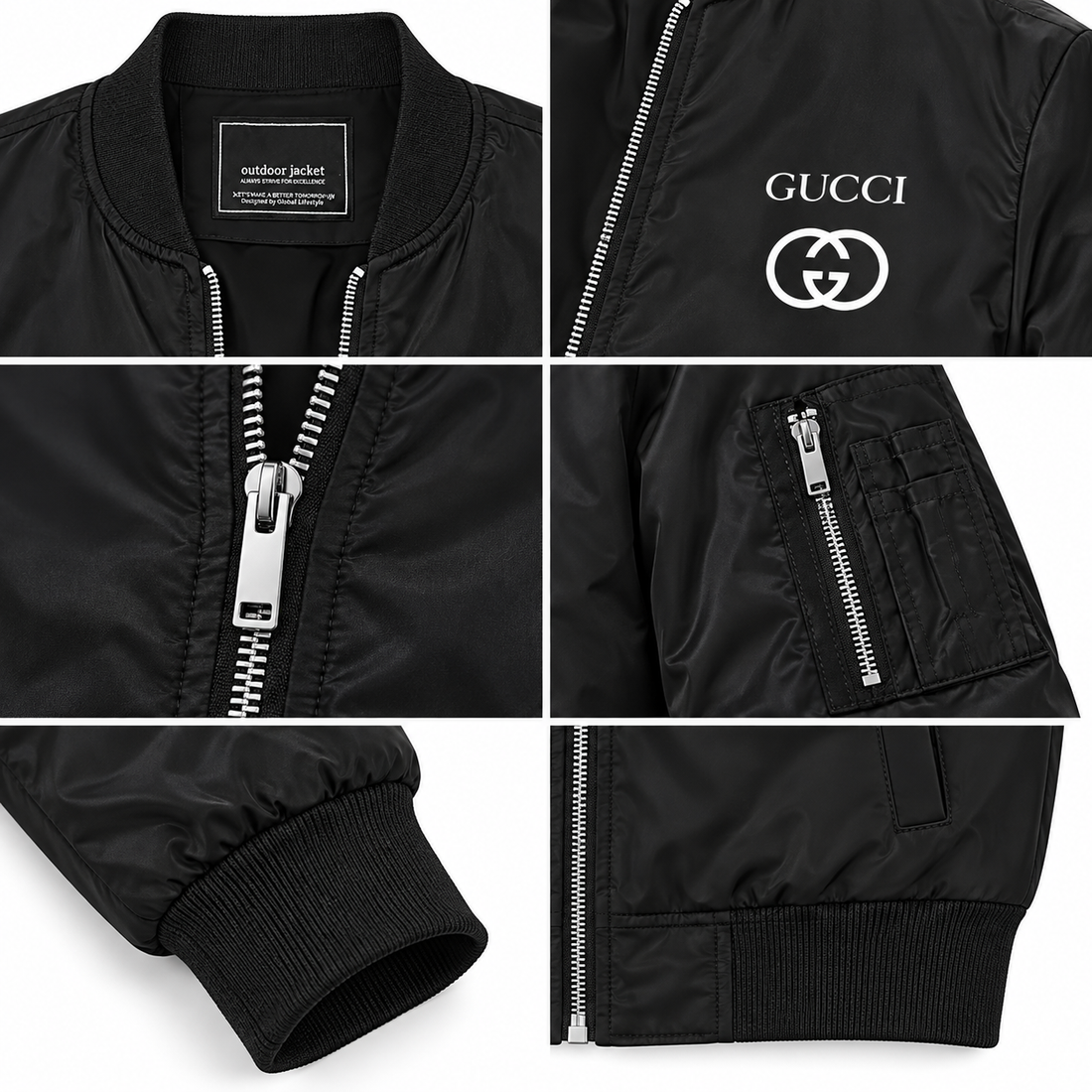 Men's Gucci Lightweight Bomber Jacket | Color: Black | Image 4