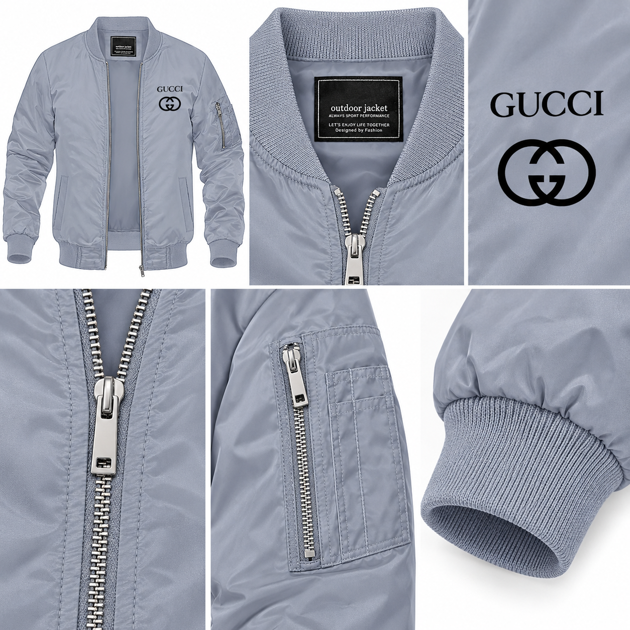 Men's Gucci Lightweight Bomber Jacket | Color: Grey | Image 4