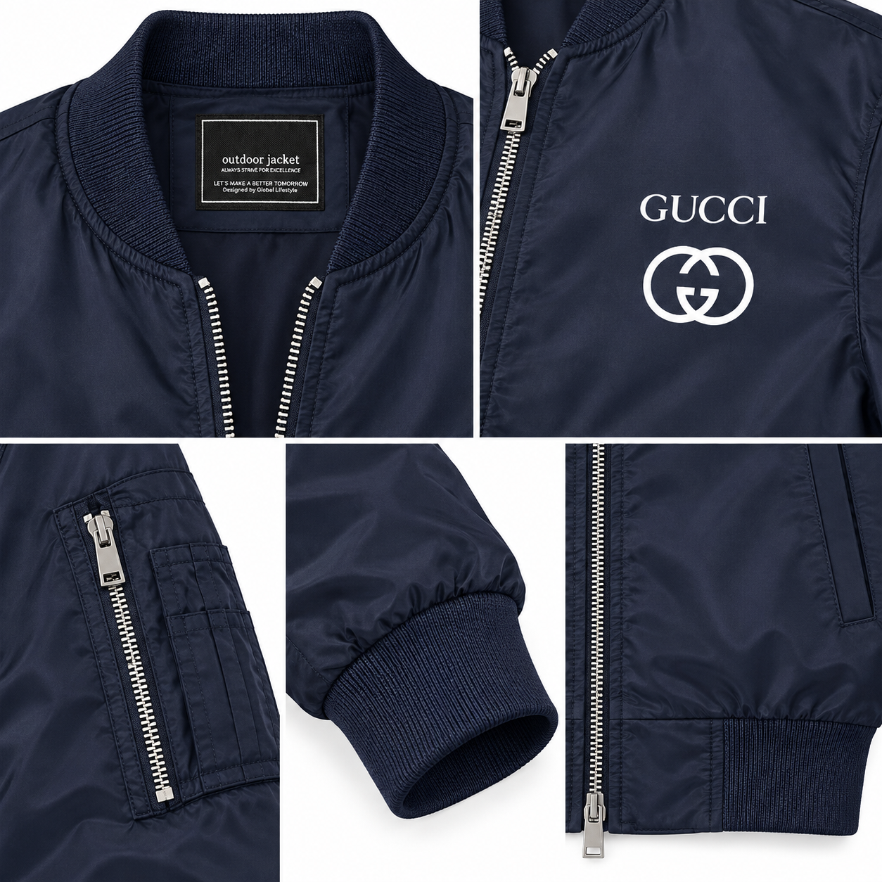 Men's Gucci Lightweight Bomber Jacket | Color: Navy | Image 4