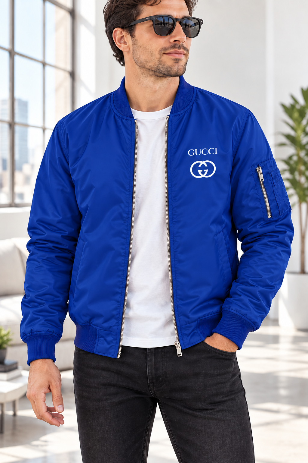 Men's Gucci Lightweight Bomber Jacket | Color: Royal Blue | Image 1