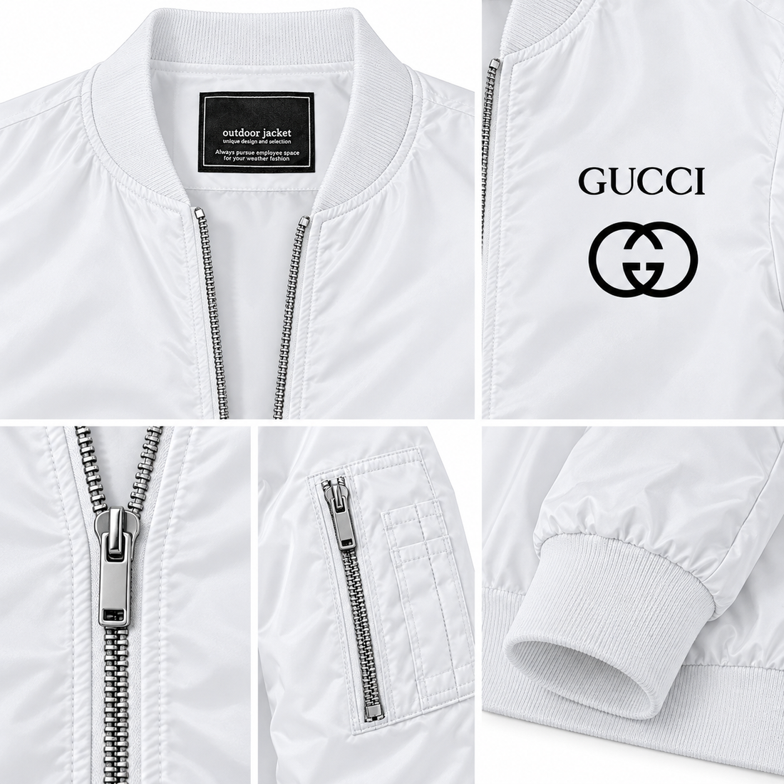 Men's Gucci Lightweight Bomber Jacket | Color: White | Image 4