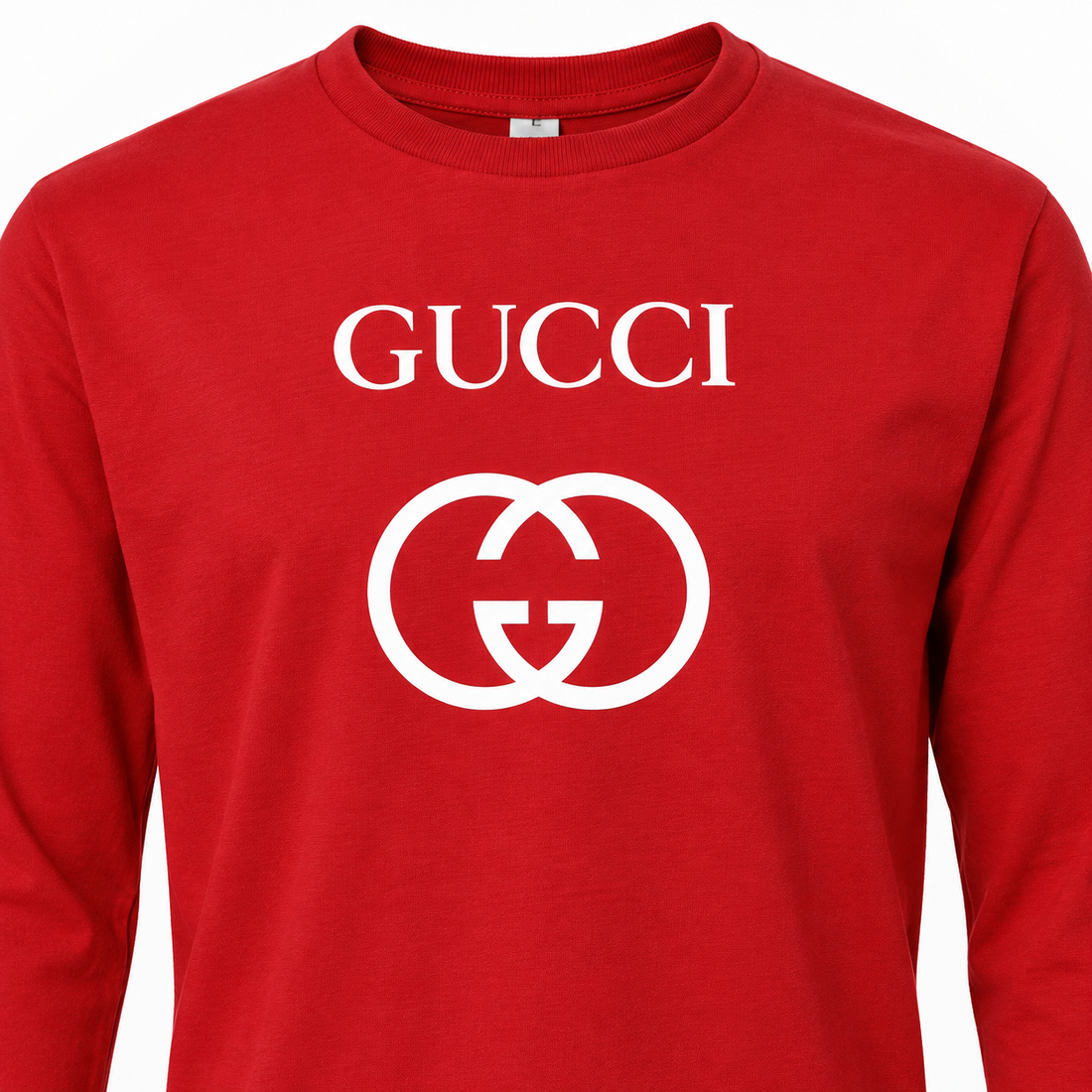 Men's Gucci cotton long sleeve T-shirt red print detail image