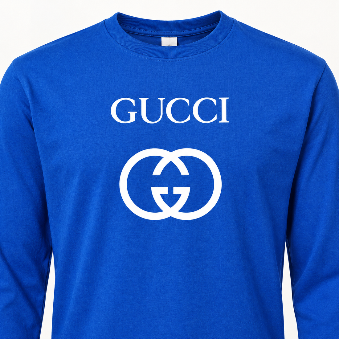 Men's Gucci cotton long sleeve T-shirt royal blue print detail image