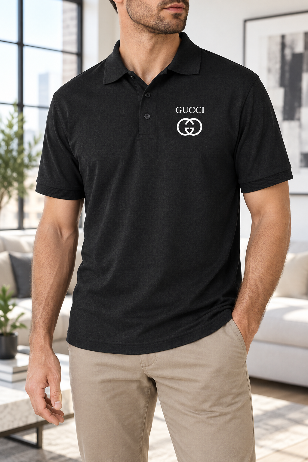 Men's Gucci Dry Blend Polo | Color: Black | Image 2