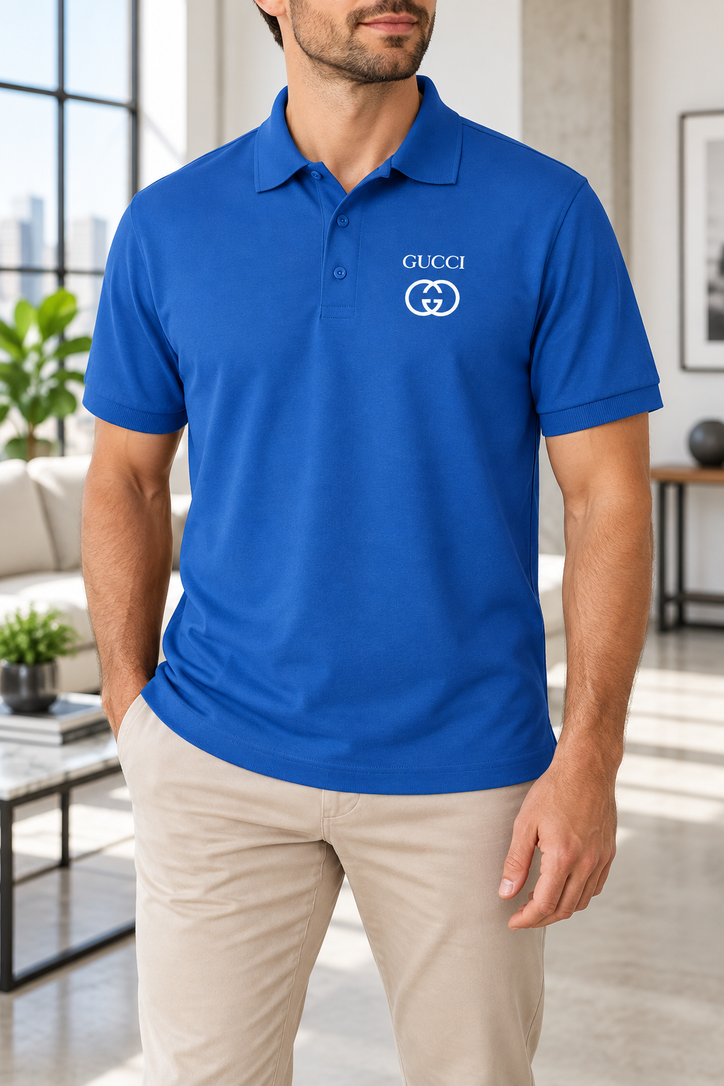 Men's Gucci Dry Blend Polo | Color: Blue | Image 2