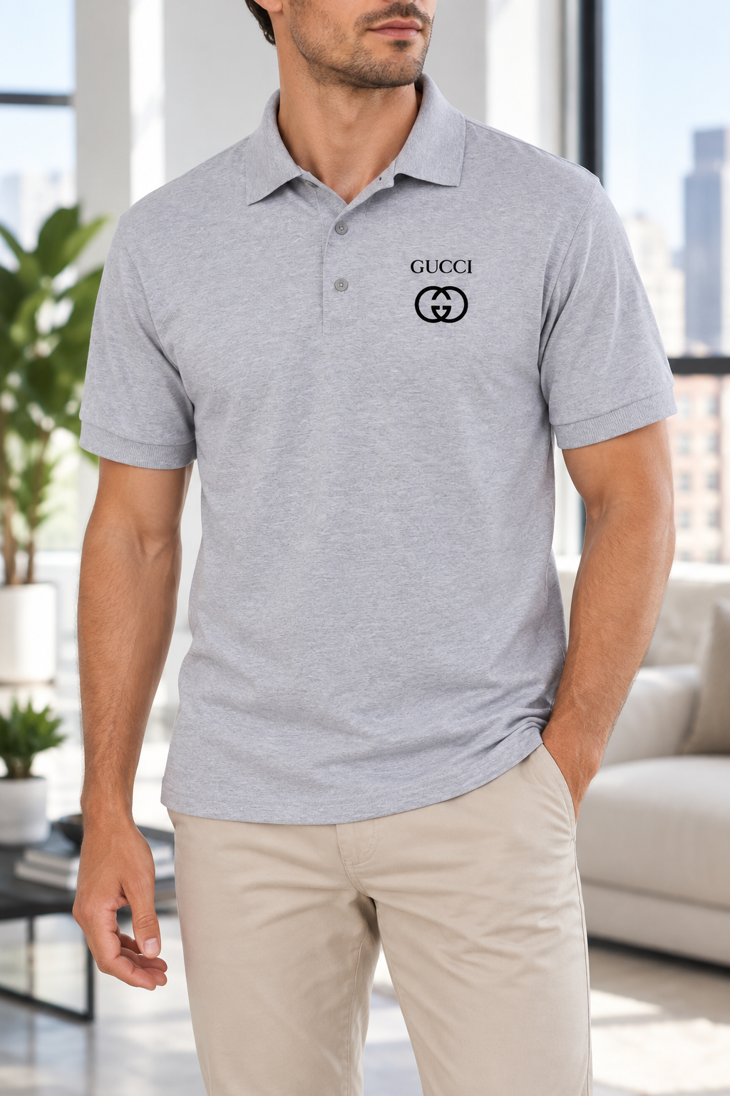 Men's Gucci Dry Blend Polo | Color: Grey | Image 2
