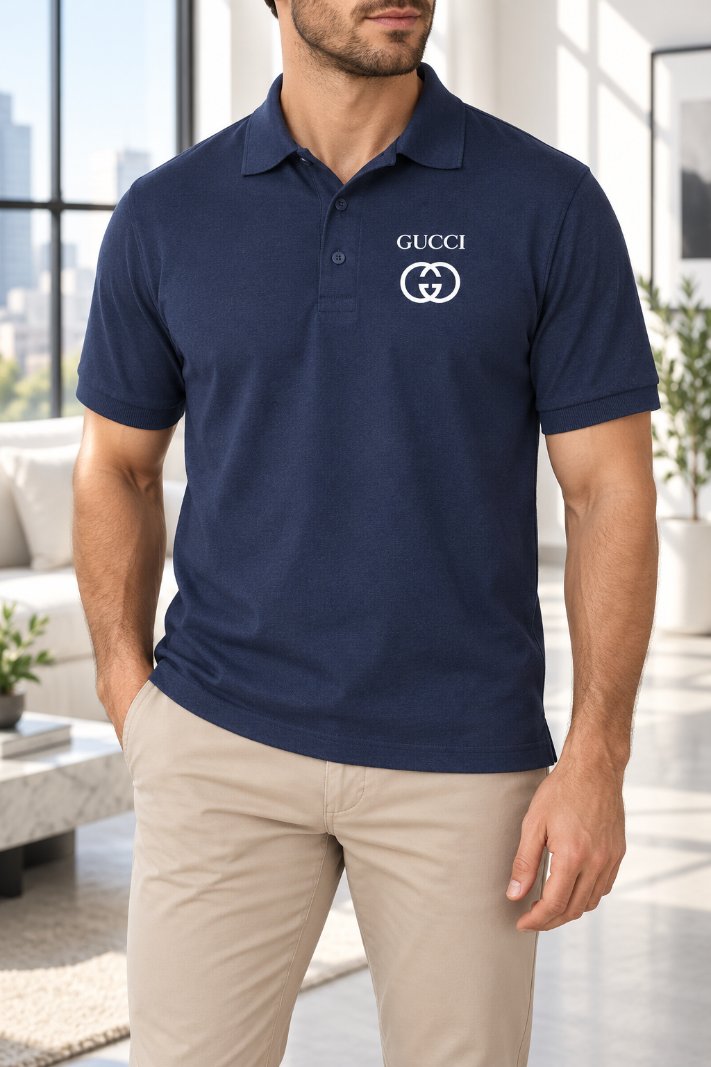 Men's Gucci Dry Blend Polo | Color: Navy | Image 2