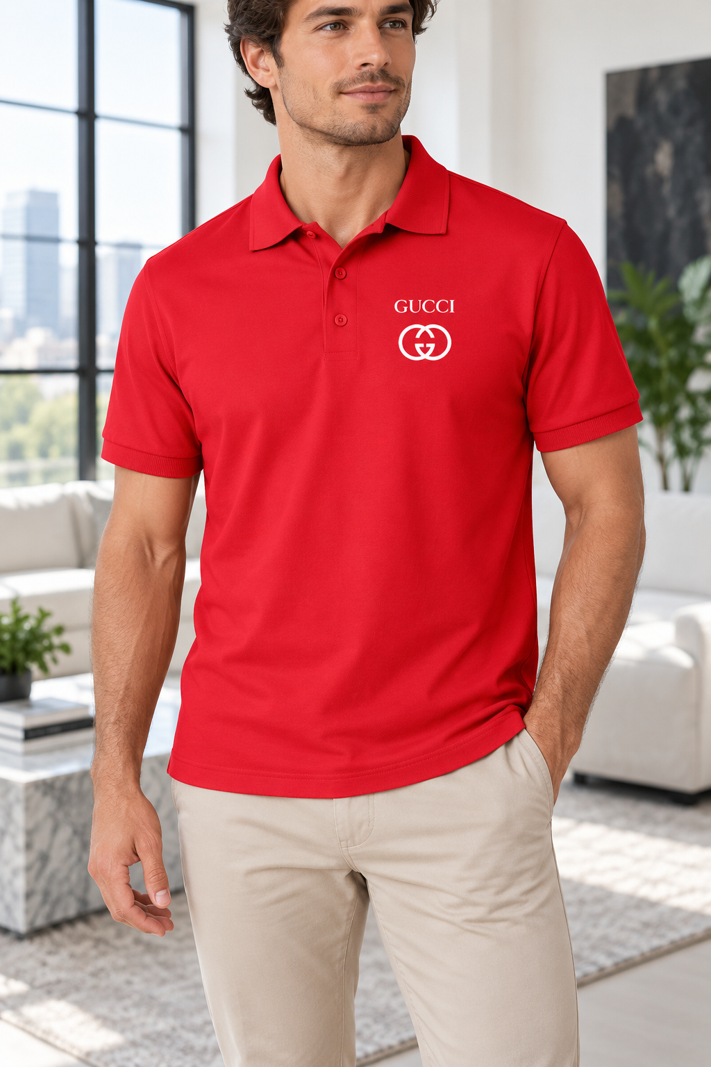 Men's Gucci Dry Blend Polo | Color: Red | Image 2