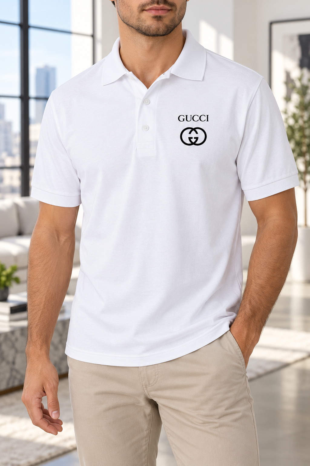 Men's Gucci Dry Blend Polo | Color: White | Image 2