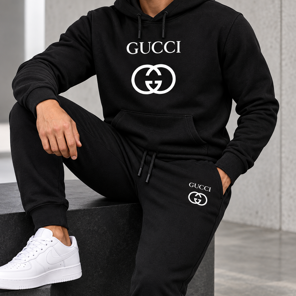 Men's Gucci Hoodie Joggers Set | Color: Black | Image 5
