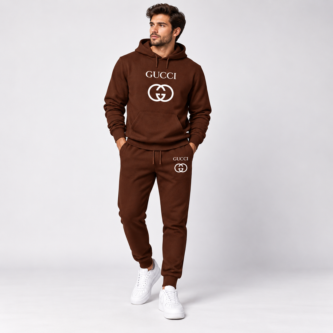 Men's Gucci Hoodie Joggers Set | Color: Brown | Image 2