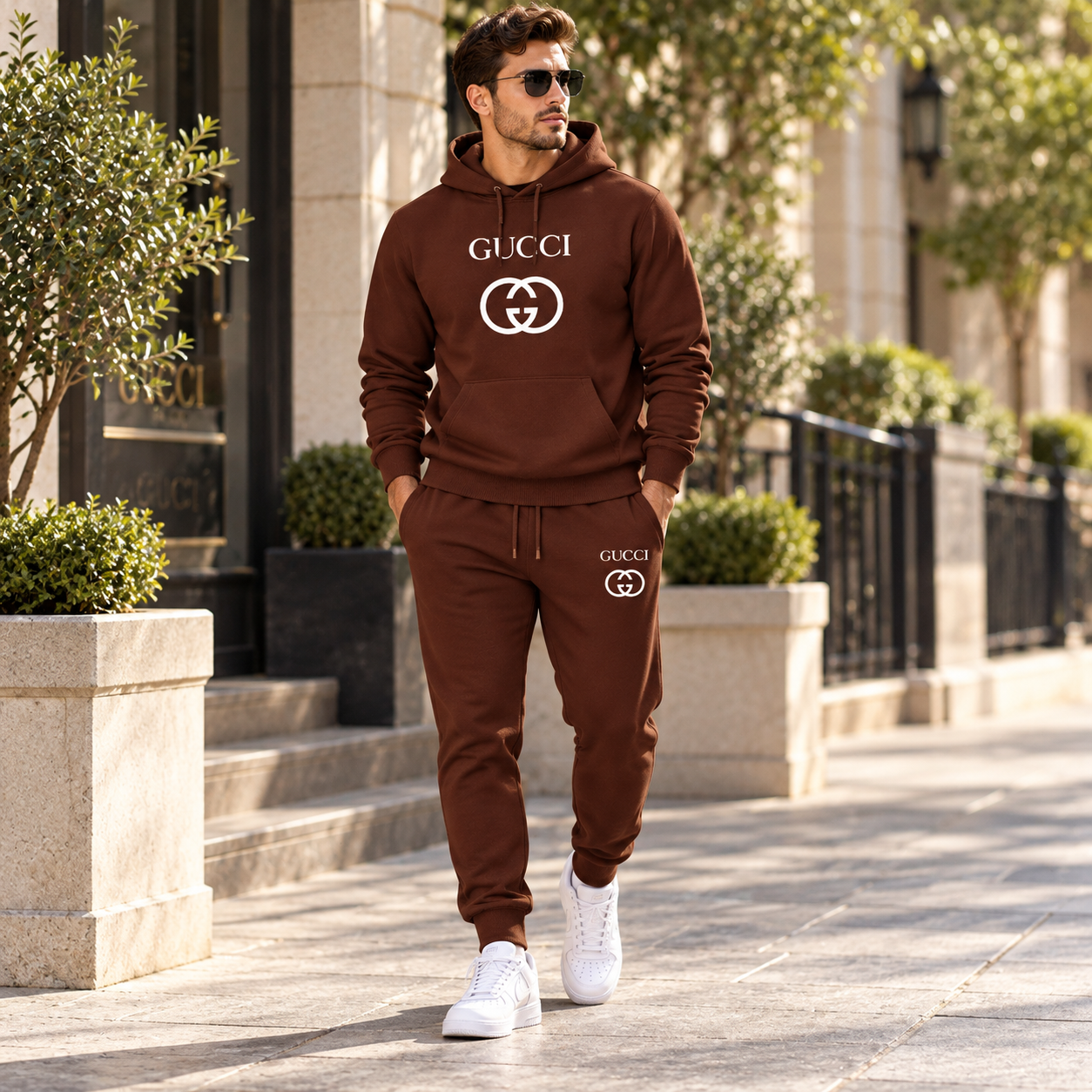 Men's Gucci Hoodie Joggers Set | Color: Brown | Image 3