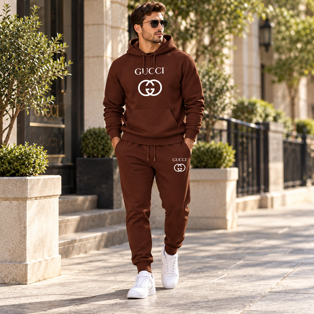 Men's Gucci Hoodie Joggers Set | Color: Brown | Image 3