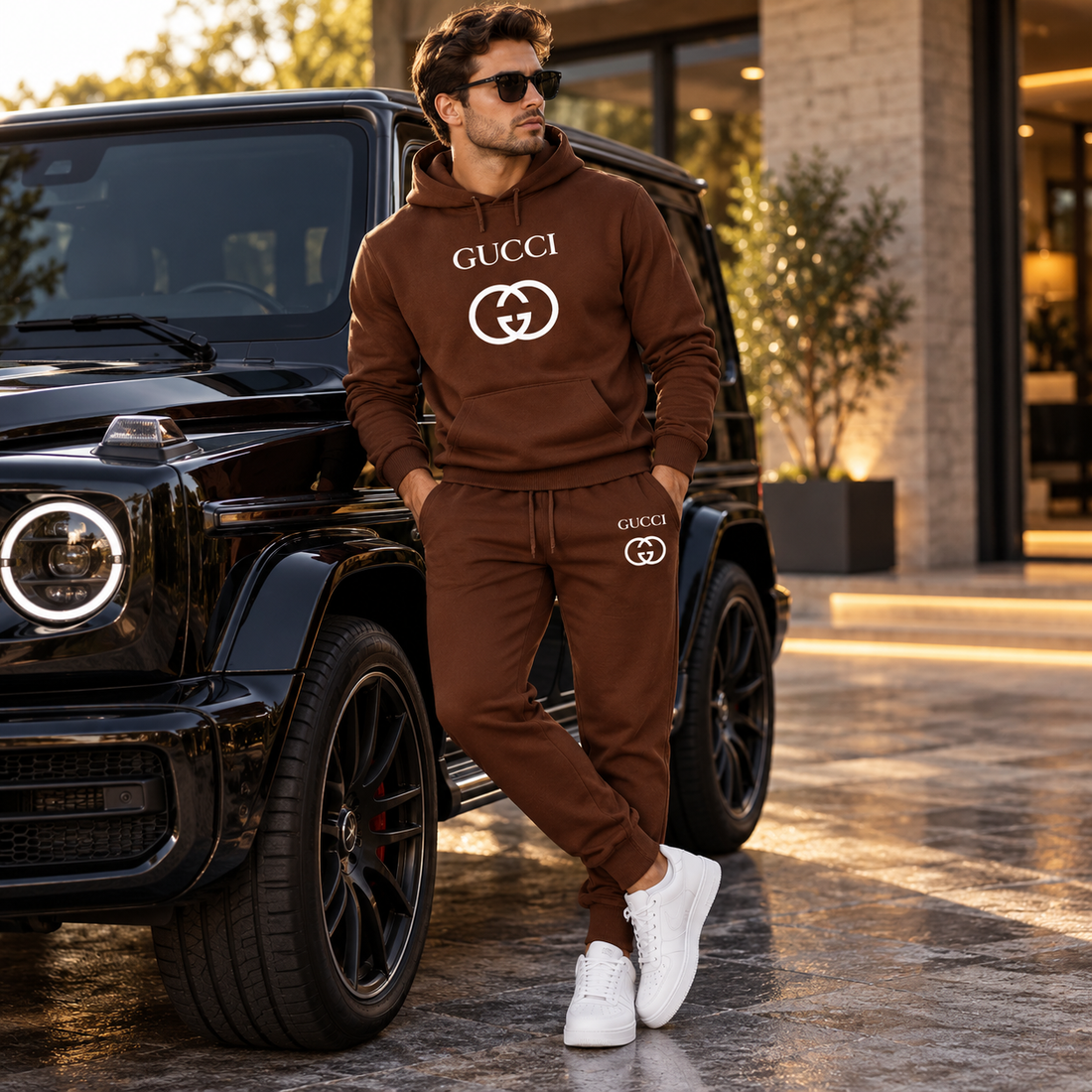 Men's Gucci Hoodie Joggers Set | Color: Brown | Image 4