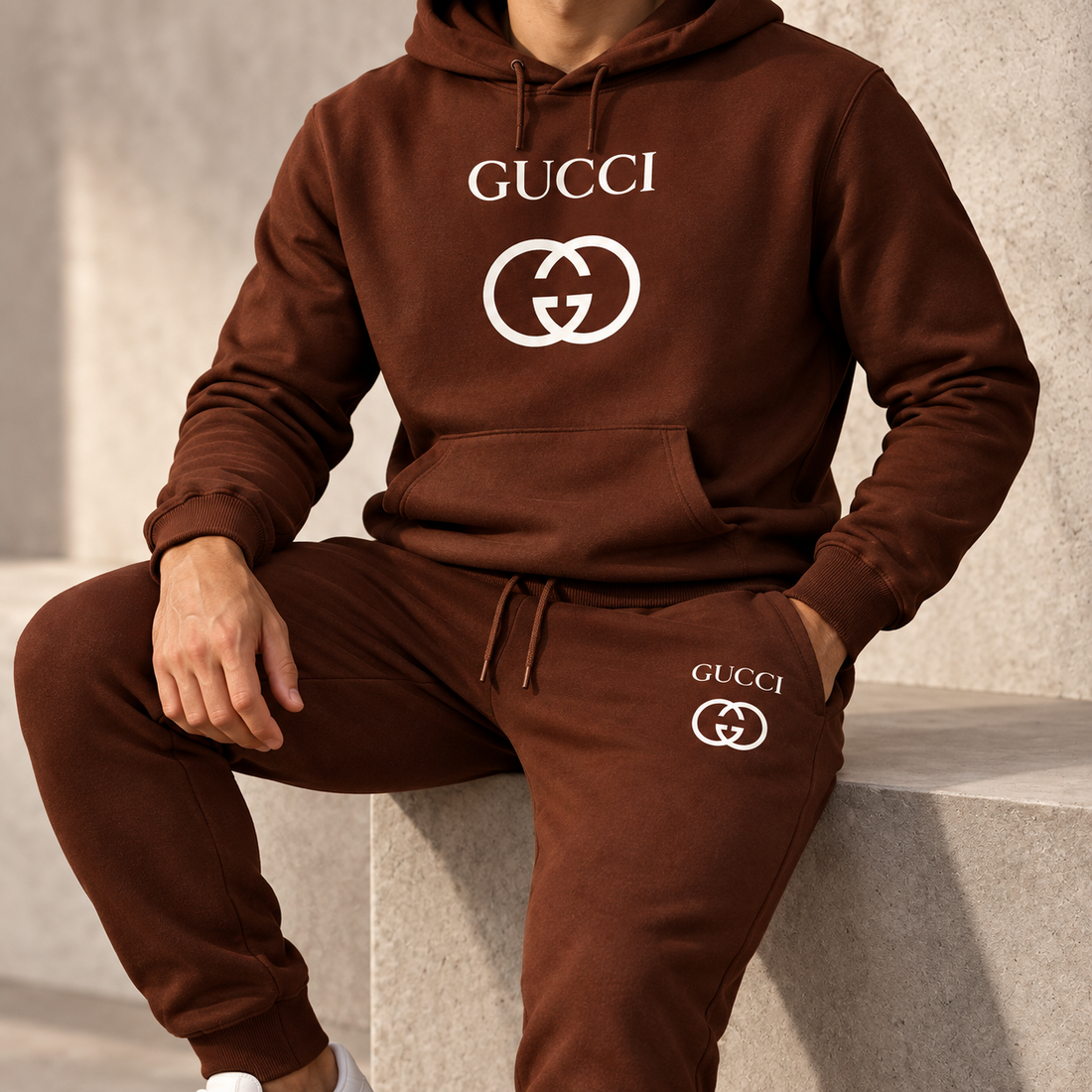 Men's Gucci Hoodie Joggers Set | Color: Brown | Image 5