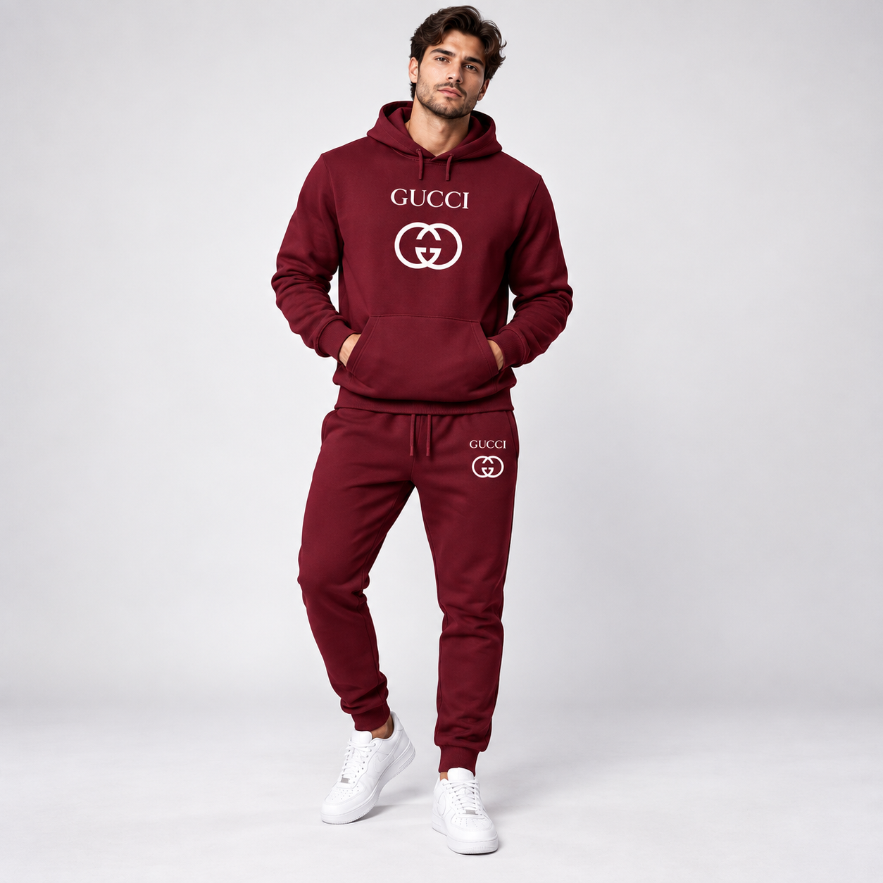 Men's Gucci Hoodie Joggers Set | Color: Burgundy | Image 2