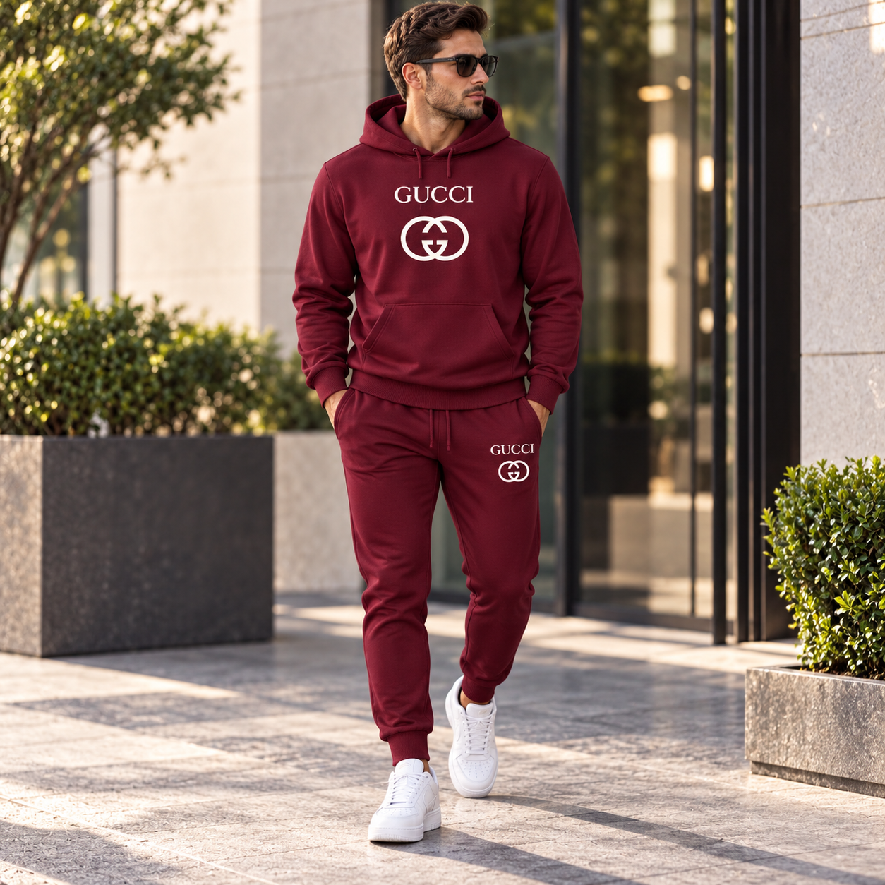 Men's Gucci Hoodie Joggers Set | Color: Burgundy | Image 3