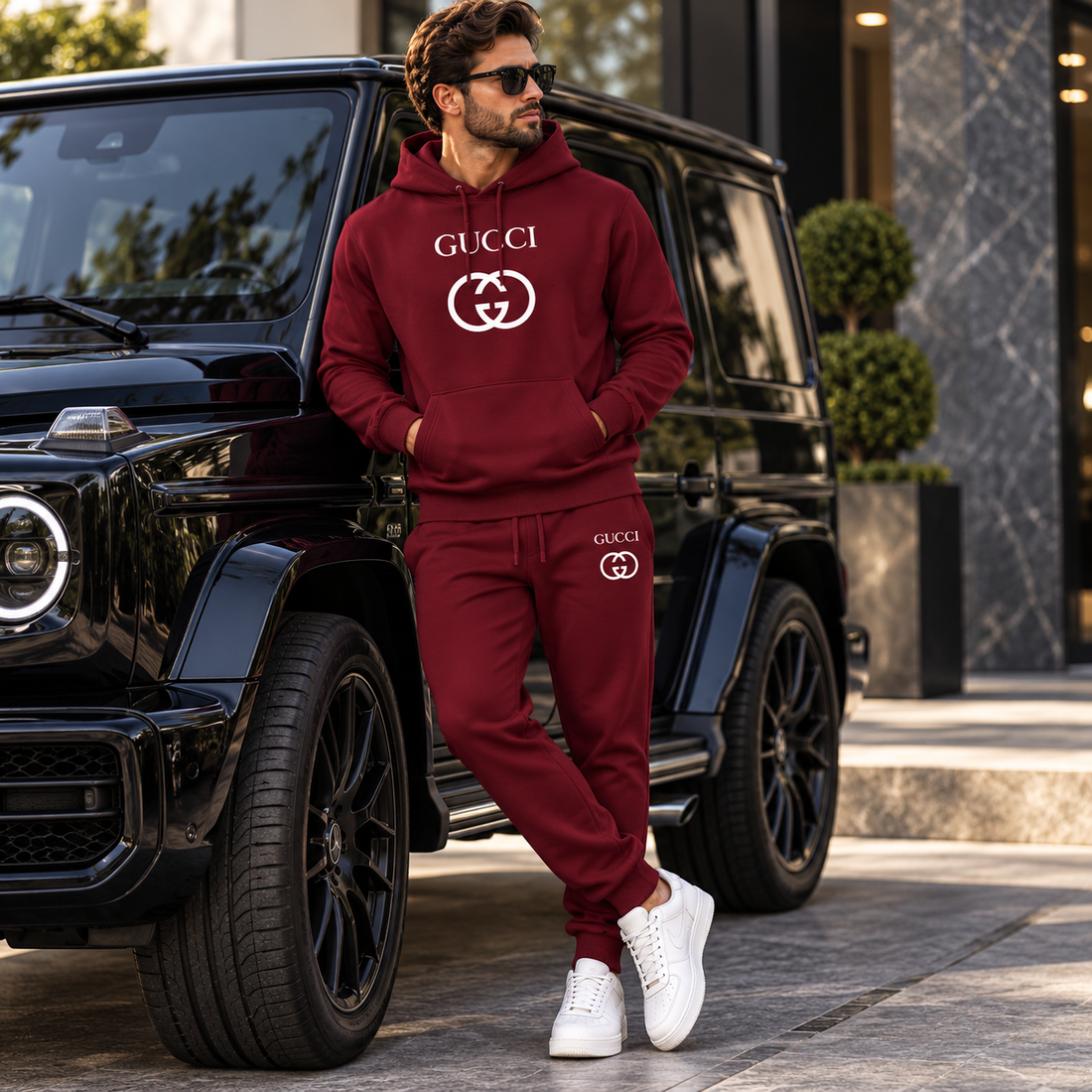Men's Gucci Hoodie Joggers Set | Color: Burgundy | Image 4