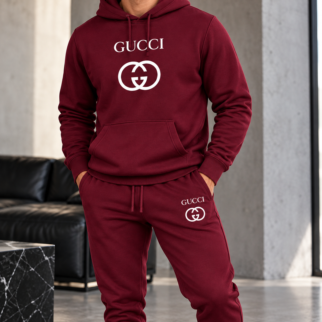 Men's Gucci Hoodie Joggers Set | Color: Burgundy | Image 5
