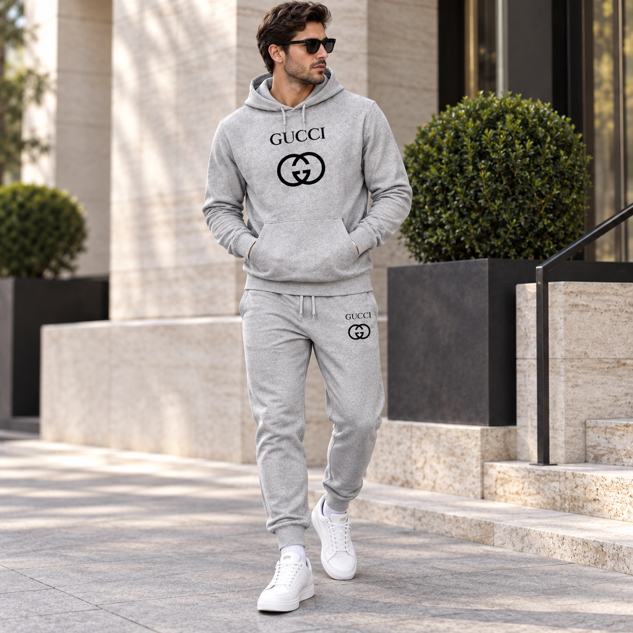 Men's Gucci Hoodie Joggers Set | Color: Grey | Image 3