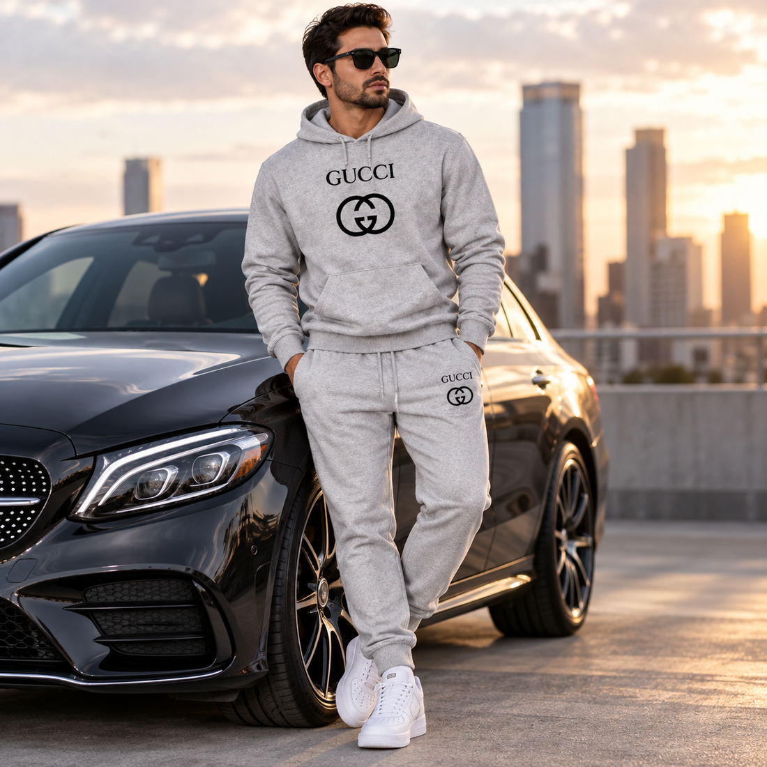 Men's Gucci Hoodie Joggers Set | Color: Grey | Image 4