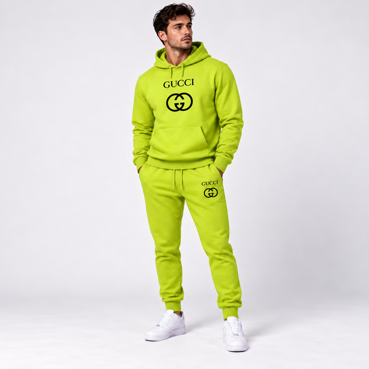 Men's Gucci Hoodie Joggers Set | Color: Lime Green | Image 2