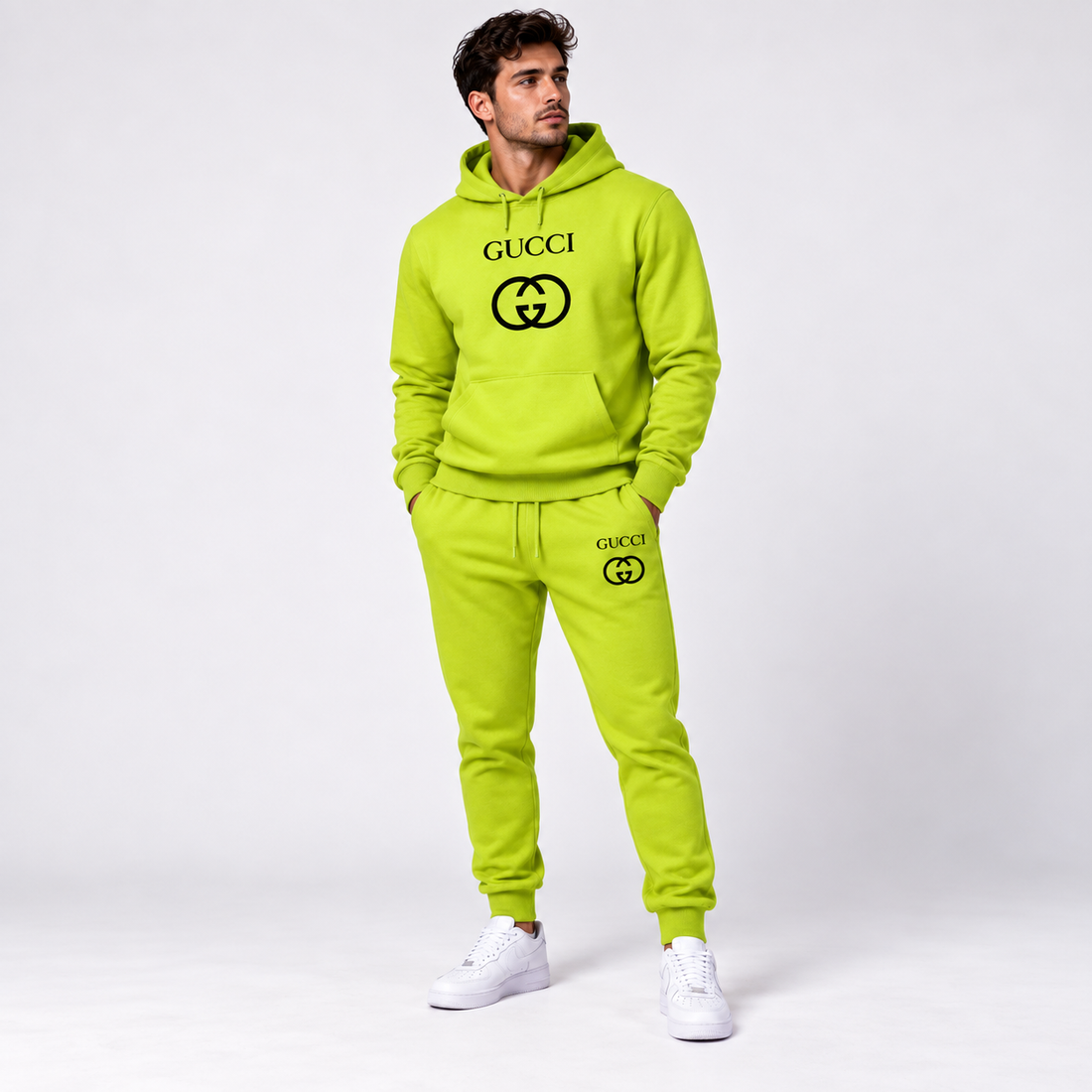 Men's Gucci Hoodie Joggers Set | Color: Lime Green | Image 2