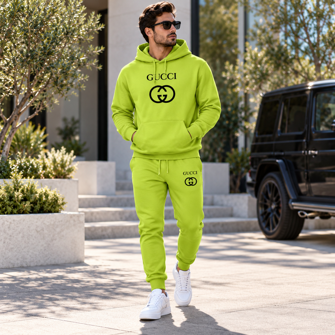 Men's Gucci Hoodie Joggers Set | Color: Lime Green | Image 3