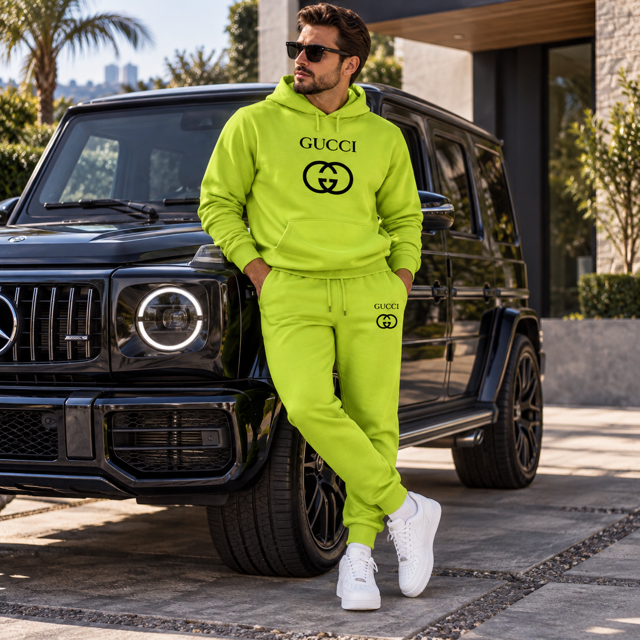 Men's Gucci Hoodie Joggers Set | Color: Lime Green | Image 4