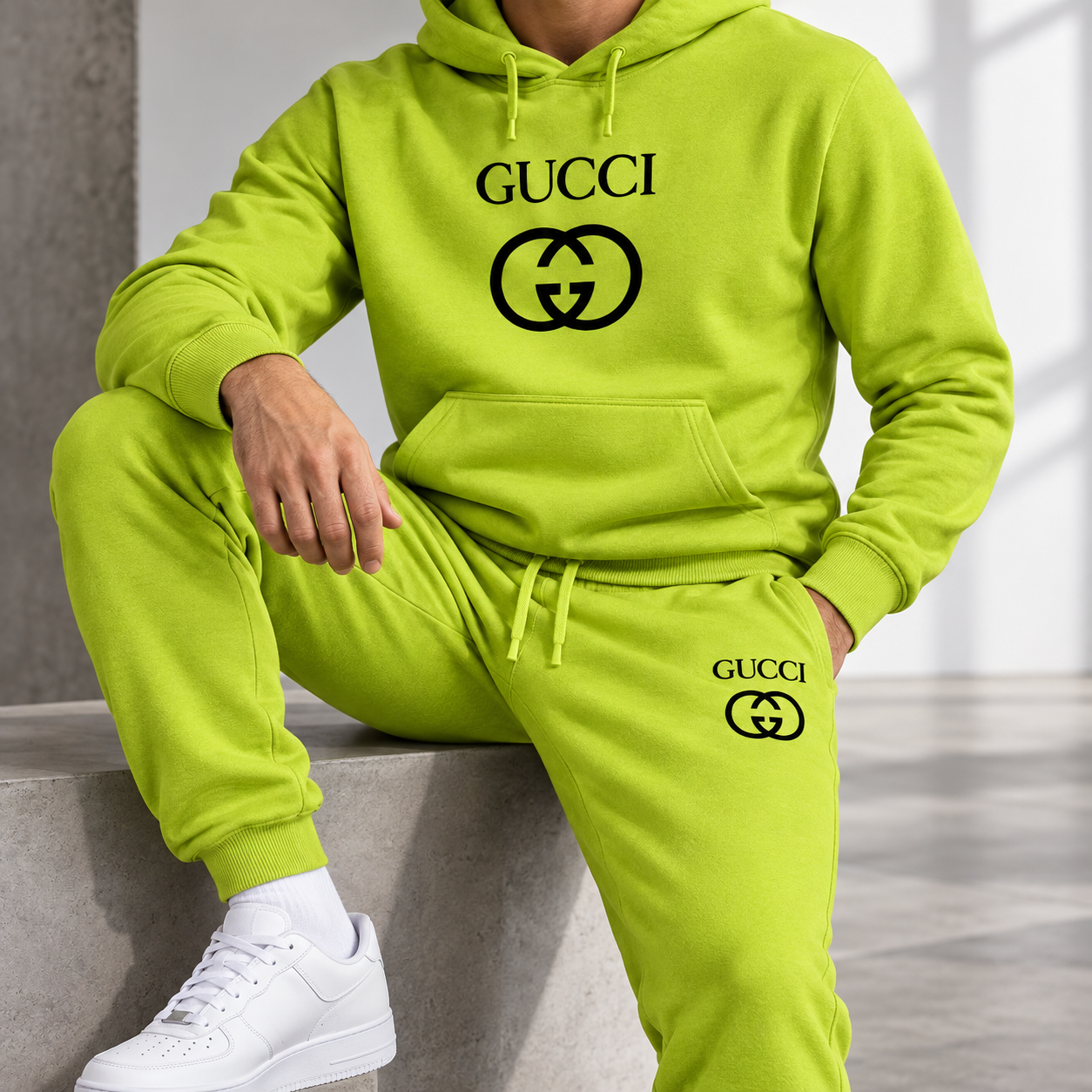 Men's Gucci Hoodie Joggers Set | Color: Lime Green | Image 5