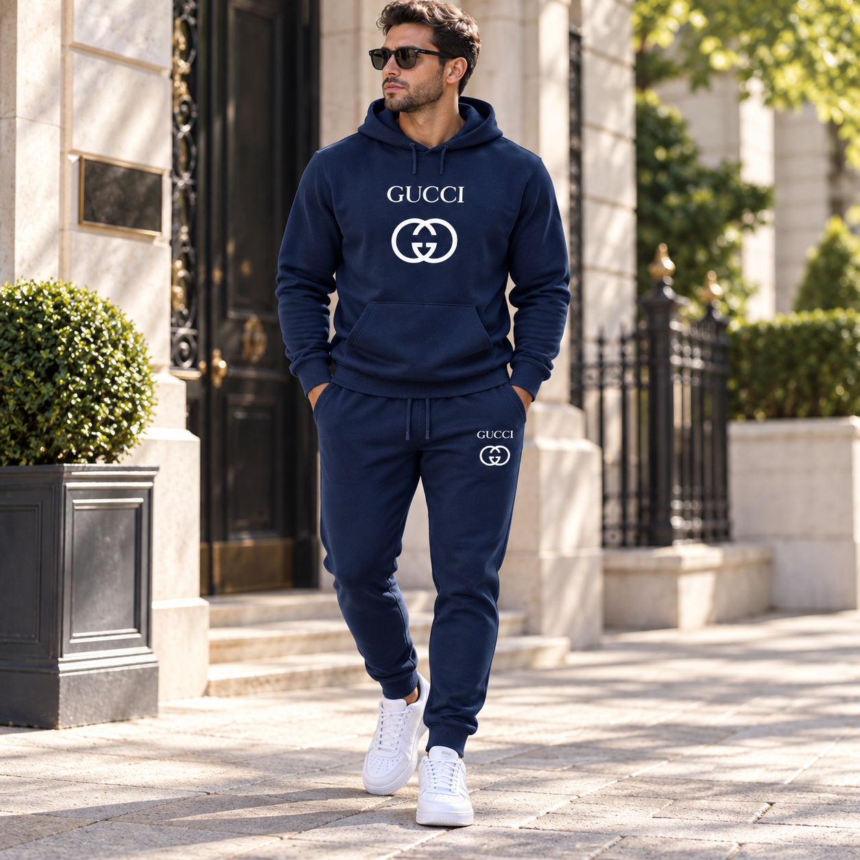 Men's Gucci Hoodie Joggers Set | Color: Navy | Image 3