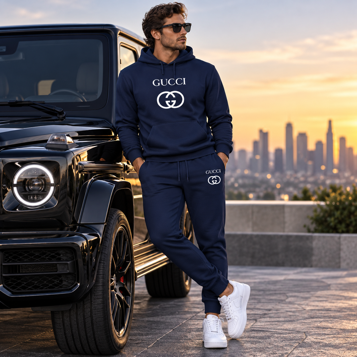 Men's Gucci Hoodie Joggers Set | Color: Navy | Image 4
