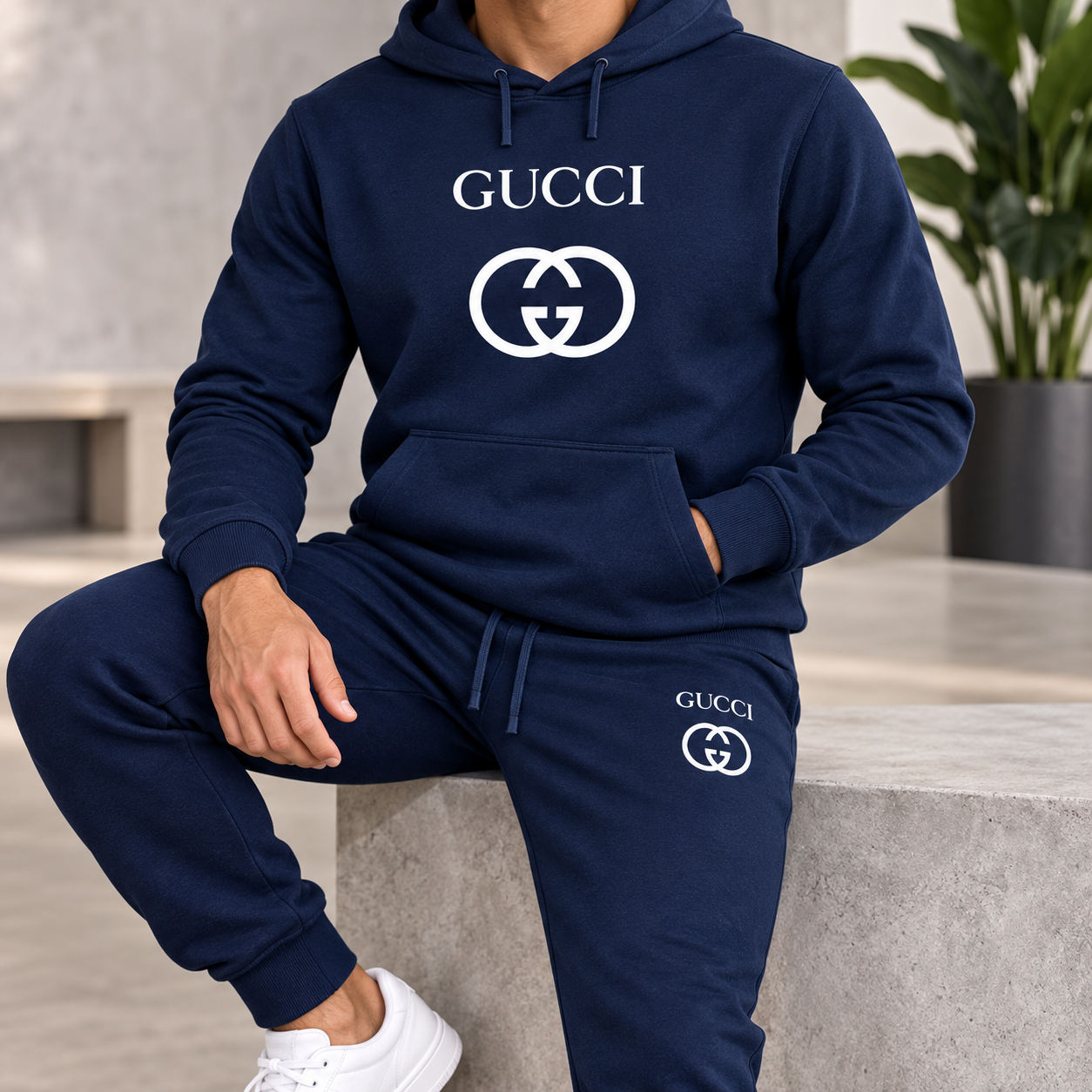Men's Gucci Hoodie Joggers Set | Color: Navy | Image 5
