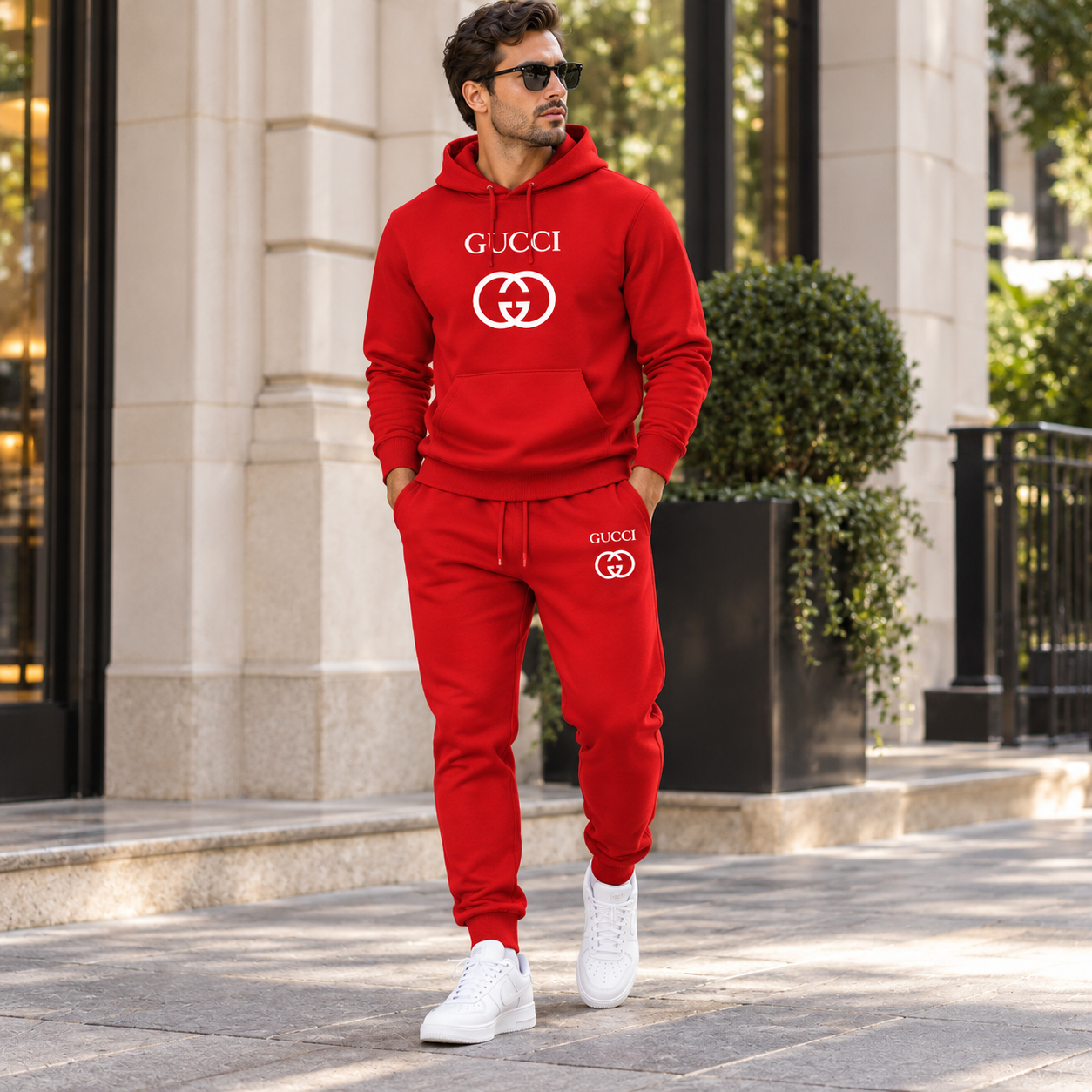Men's Gucci Hoodie Joggers Set | Color: Red | Image 3