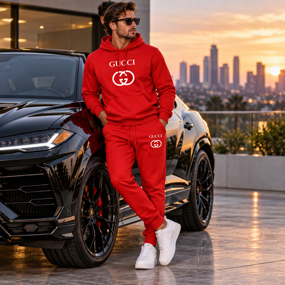 Men's Gucci Hoodie Joggers Set | Color: Red | Image 4