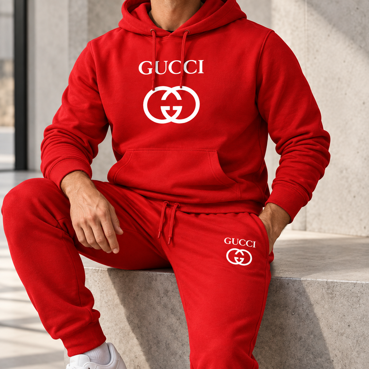 Men's Gucci Hoodie Joggers Set | Color: Red | Image 5